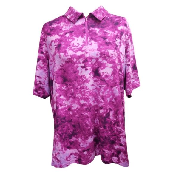 Lands' End Pullover Purple Tye Dye Collar 1/4 Zip Short Sleeve Top Size 1X - Picture 1 of 7